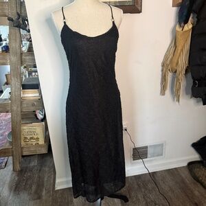 Vintage BETSEY JOHNSON Black Beaded Criss Cross Strap Midi Dress L